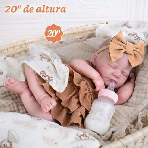 Miniatura 5 de Aori - Muñecas bebés Reborn realistas - Muñeca recién nacida durmiente de 20 pulgadas, niña realista con set de alimentación y atuendo - Cuerpo
