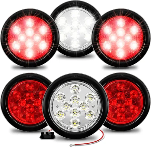 Miniatura 11 de Luces de LED traseras, de freno, redondas, color rojo, de 4 pulgadas para camiones, casas rodantes, Jeep. – Certificado DOT, anillo de hule