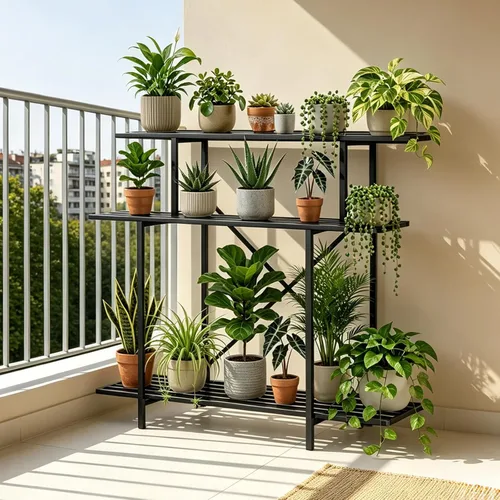 Miniatura 9 de Zhongma Soporte resistente de 3 niveles para plantas que ahorra espacio, soporte para plantas resistente para el hogar, interior y exterior, 35.43
