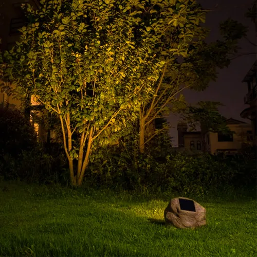 Miniatura 7 de Paquete de 4 luces solares de roca LED, impermeables, luces de piedra de jardín, focos de paisajismo al aire libre, patio, camino, entrada..