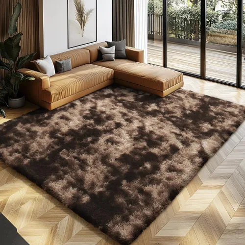 Miniatura 19 de Alfombra peluda para dormitorio, sala de estar, 2 x 6 pies, antideslizante, esponjosa, suave, alfombra lanuda beige y blanca para sala de estar