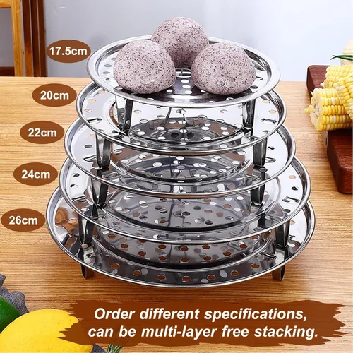Miniatura 7 de Rejilla Redonda para Vaporera 1 pieza con Revestimientos de Silicona, Canasta Vaporera de Alimentos de Acero Inoxidable con Soporte Removible