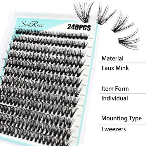 Miniatura 7 de Extensiones de racimos de pestañas, 240 unidades, extensiones de pestañas largas individuales 40D, aspecto natural, pestañas de imitación de visón