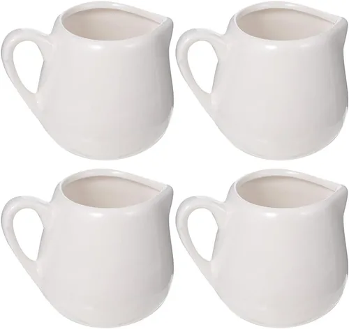 Miniatura 3 de YARNOW Juego de 4 mini jarras de leche de cerámica de 1.6 onzas, jarras de crema de porcelana con asa, tazas pequeñas de cerámica para salsa de café