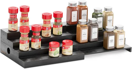 SpaceAid Organizador de especias de bambú para gabinete, despensa de cocina, estante de almacenamiento de especias para organización de gabinetes,