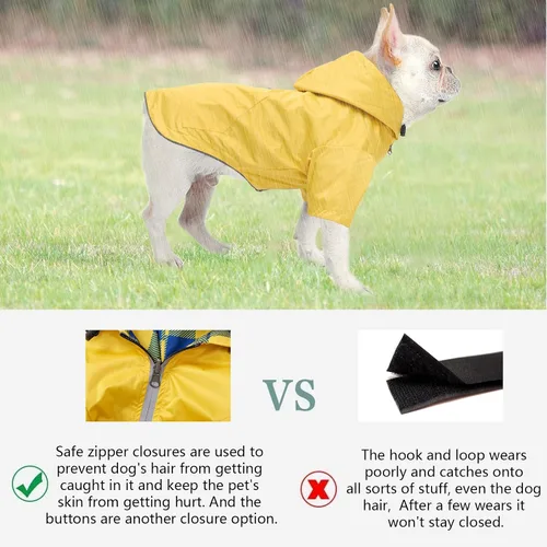 Miniatura 6 de Impermeable para Perros Perros Impermeable Chaqueta de Lluvia Reversible para Perros Razas Pequeñas y Medianas Cremallera Reflectante Bolsillo