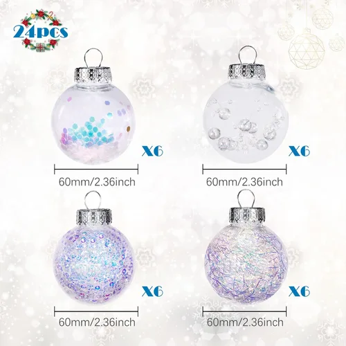 Miniatura 4 de 24 unidades - Adornos de bolas de Navidad de plástico transparente inastillable colgantes con bolas delicadas decorativas
