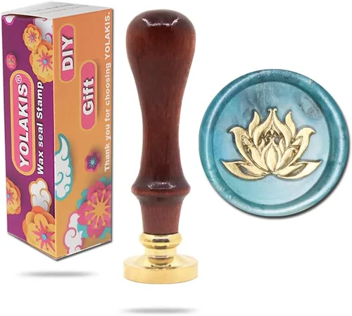 Yolakis Lotus - Sello de cera - Sello de sellado de madera retro para sobres de boda e invitaciones