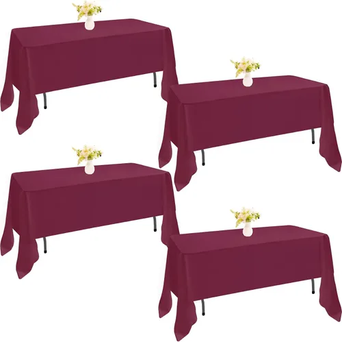 Miniatura 28 de Paquete de 4 manteles rectangulares de poliéster lavables de 60 x 102 pulgadas, color blanco, para mesas de comedor, bodas, bufés, fiestas