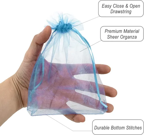 Miniatura 2 de ADVcer 100 bolsas de organza transparente, bolsas de regalo con cordón de 4.8 x 6.7 pulgadas, juego de sacos de joyería de primera calidad a granel