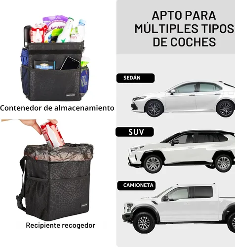 Miniatura 4 de SIBOFUEGO Bonito bote de basura para automóvil con tapa, contenedor de basura plegable multiusos para automóvil, organizador a prueba de fugas, bote