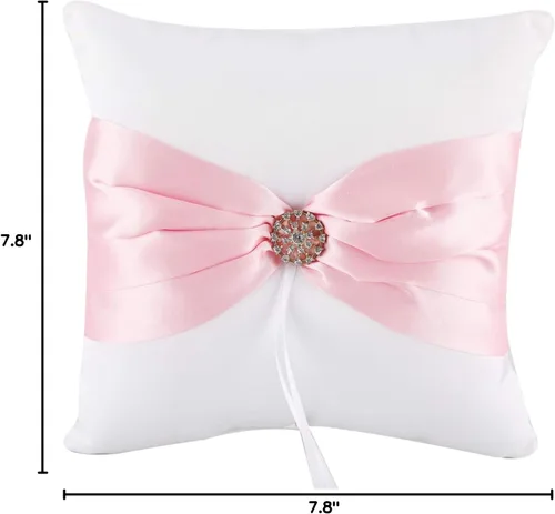 Miniatura 3 de he andi 7.8 "satén artificial diamante decoración anillo de boda portador almohada (rosa)