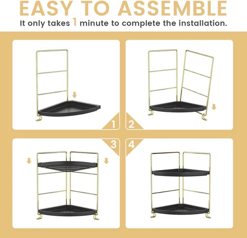 Miniatura 6 de Estante esquinero para especias de 2 niveles, organizador de maquillaje, apilable, soporte para cosméticos, estante de mostrador para baño, cocina