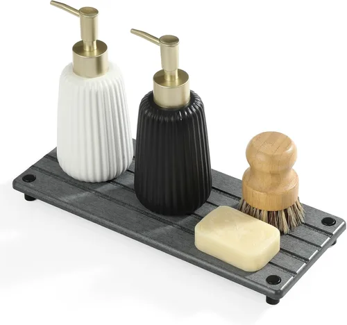 Miniatura 10 de Organizador de Fregadero de Cocina, Bandeja de Piedra Absorbente de Agua para Fregadero, Bandeja de Encimera de Baño de Diatomita, Protector