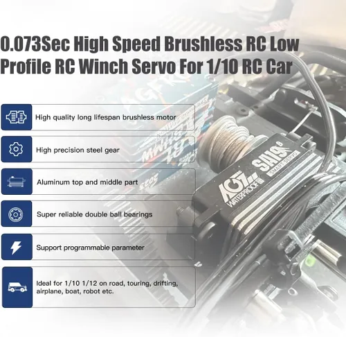Miniatura 3 de AGFRC 19 kg de bajo perfil impermeable RC-Winch-Servo - 0.073s de alta velocidad, engranaje de metal CNC completo, servo inteligente programable sin