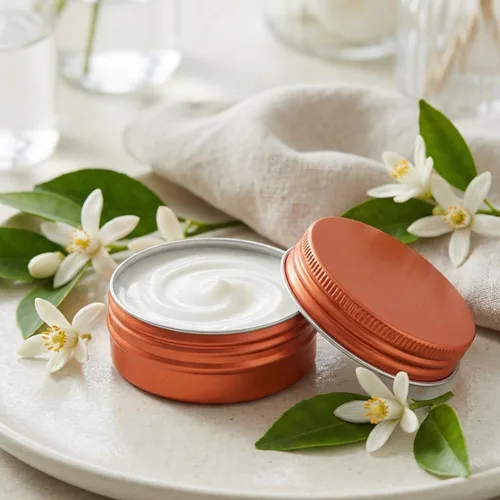 Miniatura 5 de Recipiente de aluminio de 1 oz / 30ml con tapa de rosca y etiquetas en blanco (Naranja - Paquete de 32)