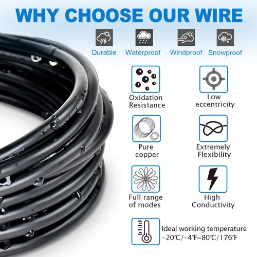 Miniatura 2 de Cable eléctrico de calibre 14, 2 conductores, 50 pies, 14/2, cable de extensión UL2464 DC5V/12V/24V/300V 14AWG, cable de cobre puro trenzado de bajo