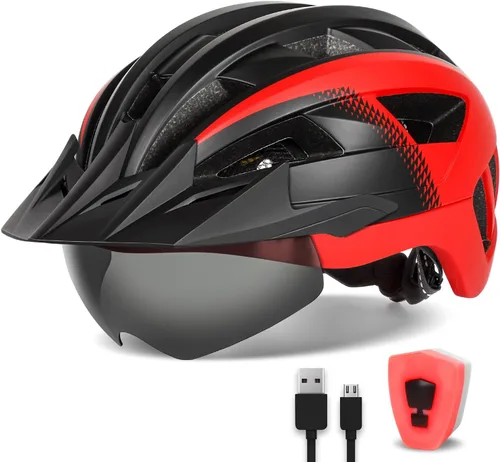 Miniatura 19 de Adult Bike Helmet with Visor and Goggles for Men Women Mountain Road Bicycle Helmet Rechargeable Rear Light Cycling Helmet
