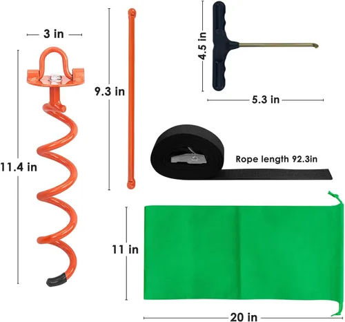 Miniatura 7 de MIXXIDEA Anclajes de Tierra Atornillables de 11.4 Pulgadas, Kit de Anclajes de Tierra en Espiral de Metal, Estaca en Espiral de Anillo Plegable