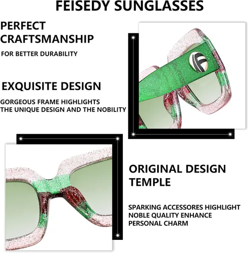 Miniatura 5 de Feisedy B2276 Gafas de sol cuadradas de gran tamaño con marco de brillantina multicolor