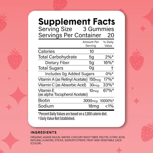 Miniatura 5 de Bellway Super Fiber Gummies + Beauty - Suplemento de fibra sin azúcar con biotina y vitaminas A C E - Apoya la salud digestiva, la piel, el cabello