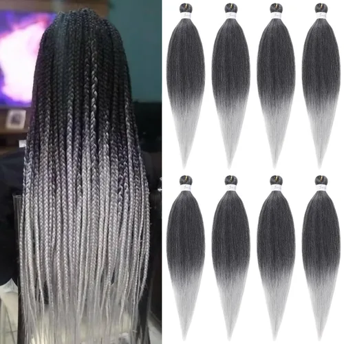 Miniatura 38 de Cabello trenzado preestirado, cabello trenzado degradado de 24 pulgadas, 6 paquetes de ajuste de agua caliente, cabello sintético Yaki profesional