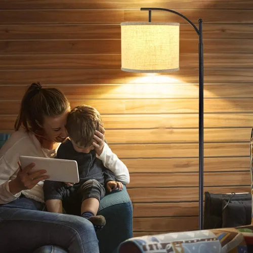 Miniatura 9 de DLLT - Lámpara de pie de arco moderna, lámpara de pie de granja con pantalla de linterna, luz de lectura alta industrial para dormitorio, sala