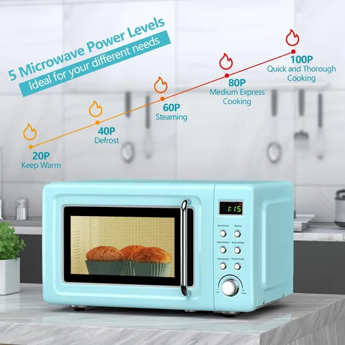 Miniatura 3 de Microondas retro Moccha, microondas compacto de 0.7 pies cúbicos, hornos de microondas de 700 vatios para encimera con 5 niveles de potencia