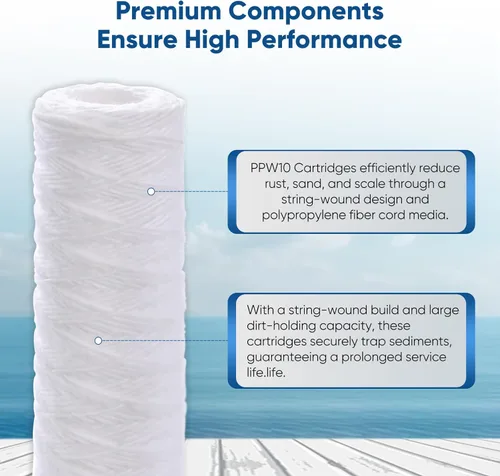 Miniatura 4 de PUREPLUS Filtro de sedimentos para heridas de cuerda para toda la casa de 10 micrones de 10 x 2.5 pulgadas para agua de pozo, cartucho de repuesto