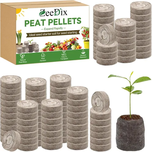 Miniatura 11 de ZeeDix 55 unidades de 1.181 in de fibra comprimida de pellets de turba, iniciadores de semillas de plantas de suelo, tapones de vivero, paleta, 300