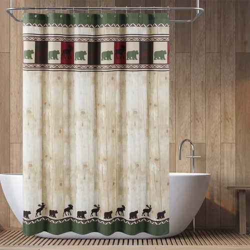 Miniatura 2 de Cortina de ducha de tela, cortina de ducha de oso y alce, cortinas de ducha de cabaña para baño, cortinas de baño impermeables, 72 pulgadas de ancho
