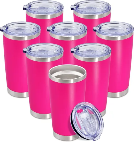 Vaso de viaje de café de 20 onzas a granel con tapa, acero inoxidable de doble pared aislada al vacío, tazas con recubrimiento en polvo, para Rosa