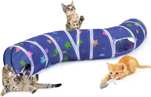Miniatura 13 de Glittme Túnel para gatos, túneles para gatos de interior, cueva de gatos en forma de S con juguetes para gatos, tubos plegables para gatos y túneles
