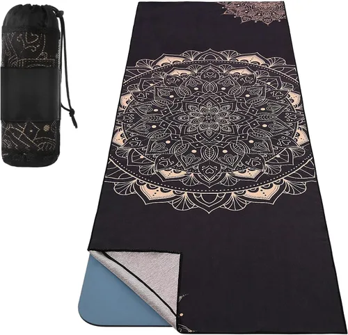MoKo Toalla de Yoga, Toalla de Yoga Caliente Antideslizante con Patrón de Estampado en Manta Rápido de Secado con Bolsillo en la Esquina para