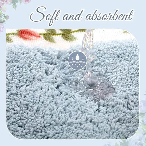 Miniatura 4 de Timgle Juego de 4 alfombras de baño con diseño de coqueta de rosas y flores, antideslizantes, absorbentes, lavables, tapete de baño floral