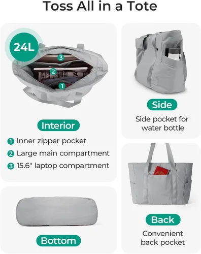 Miniatura 37 de BAGSMART Bolsa de mano para mujer con cremallera, bolsa de gimnasio con compartimentos, bolsa de trabajo para enfermera, baile, bolsa de yoga