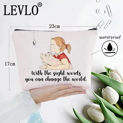 Miniatura 2 de LEVLO Bolsa de cosméticos de dibujos animados de cerdo Wilbur y helecho Spider Charlotte Fans regalo con las palabras de vista que puedes cambiar