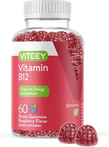 Viteey Gomitas de vitamina B12 – Gomitas de apoyo cognitivo y energía – Veganas, sin gelatina, sin gluten – 60 unidades 60 unidades (paquete de 1)