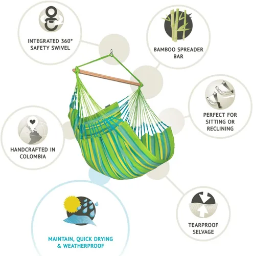 Miniatura 8 de LA SIESTA® - Hamaca grande y cómoda Domingo - Silla hamaca colgante resistente a la intemperie y al desgarro - Silla hamaca para interiores y Lima
