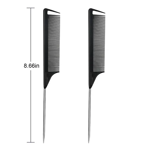 Miniatura 2 de Peines de separación de carbono de metal, 3 piezas, para mujeres y niñas, para rizados, trenzados, peinados (negro)