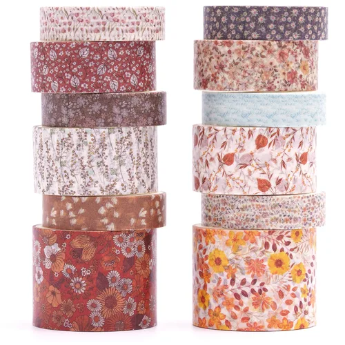 12 rollos de cinta washi con flores, juego de cinta adhesiva artística floral, cinta decorativa de jardín en flor para manualidades, niños, álbumes