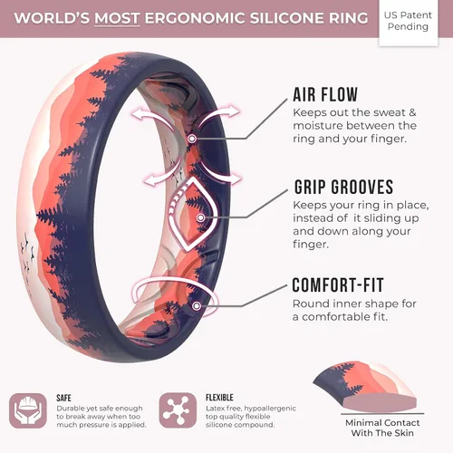 Miniatura 4 de ThunderFit Silicone Wedding Bands for Women, Breathable Printed Design - 5.5mm Width 1.8mm Thick