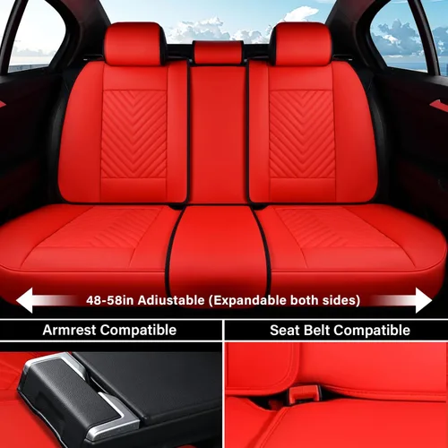 Miniatura 5 de Coverado Fundas de asiento de automóvil, juego completo de fundas de asiento de cuero sintético, fundas protectoras de asiento de lujo, ajuste Rojo