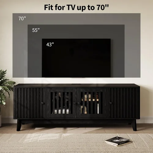 Miniatura 3 de GarveeHome Soporte de TV moderno de mediados de siglo, soporte de TV de 63 pulgadas para sala de estar con salida de energía y estantes ajustables