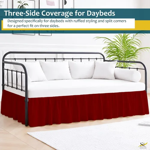 Miniatura 5 de Falda de cama con volantes con esquinas divididas para camas de día, cobertura de tres lados, fácil ajuste, fabricada con microfibra cepillada