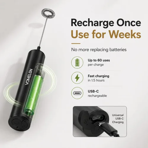 Miniatura 2 de Espumador de leche recargable, espumador de café eléctrico, mezclador de bebidas portátil para café con leche, capuchino, café, huevos, chocolate