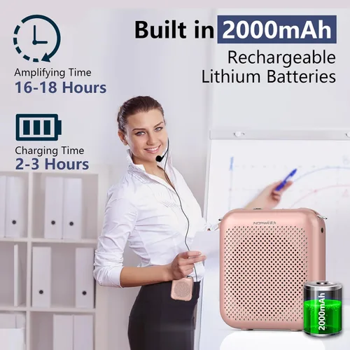 Miniatura 4 de Norwii Amplificador de voz Bluetooth, amplificadores de potencia, auriculares con mini micrófono portátil con cable para profesores en el aula y Oro