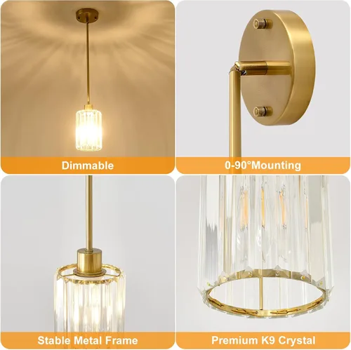 Miniatura 4 de Lámparas colgantes de cristal, paquete de 3 unidades de lámparas colgantes en oro cepillado para isla de cocina, modernas mini lámparas colgantes