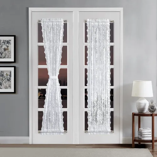 Miniatura 11 de LinenZone Par de cortinas de encaje de primera calidad para puerta francesa o cortinas de puerta de luz lateral con 2 alzapaños. Cortinas de puerta