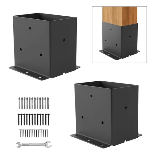Miniatura 13 de Base para poste 4x4, soportes de poste (Tamaño interno 3.6"x3.6")，anclaje de poste de valla de acero grueso recubierto de polvo negro para poste